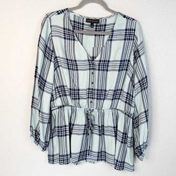 Lane Bryant Blue Plaid/Flannel Cinched Waist dress top size 14 - Picture 1 of 11